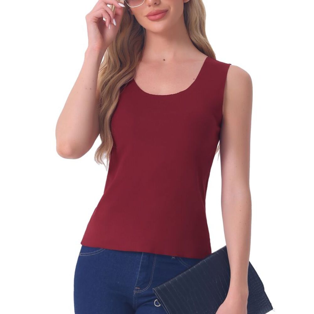 Plush Sleeveless Warm Thick Layer Camisole Fall Winter Tank Top Wine Red